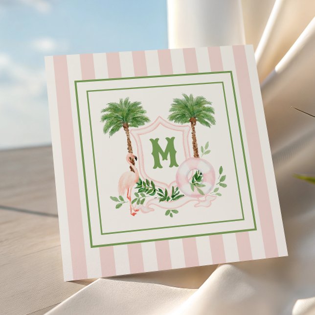 Cabana Stripes Palm Beach Monogram Crest Enclosure Card (Creator Uploaded)