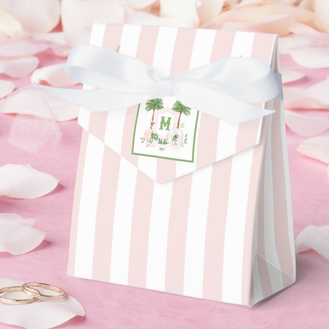 Cabana Stripes Palm Beach Monogram Crest Favour Box (Wedding)