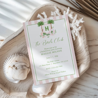 Cabana Stripes Palm Beach Monogram Crest Invitation
