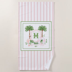 Cabana Stripes Palm Beach Monogram Crest Towel