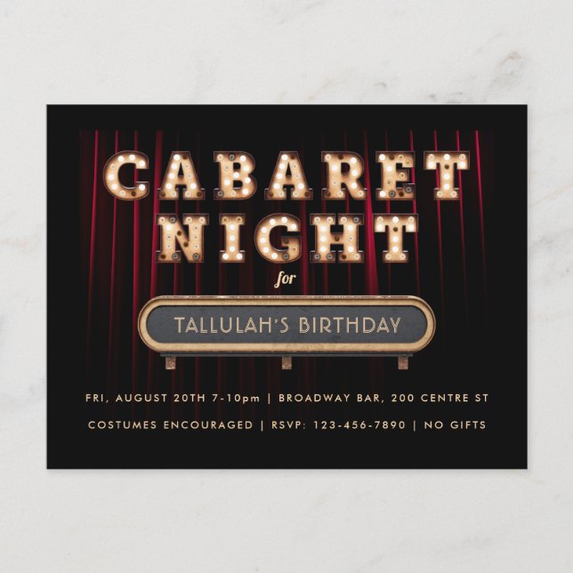 Cabaret Night Birthday Party Invitation (Front)