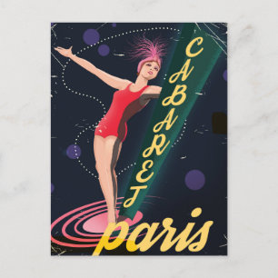 Cabaret Paris vintage travel poster Holiday Postcard