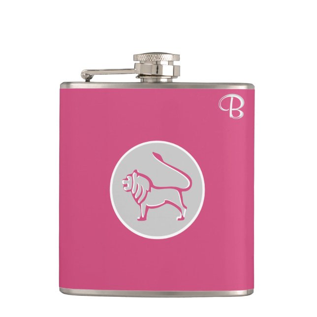 Cabaret Pink Monogrammed Flask - Zodiac - Leo (Front)