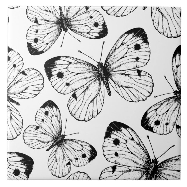 Cabbage butterfly pattern ceramic tile (Front)