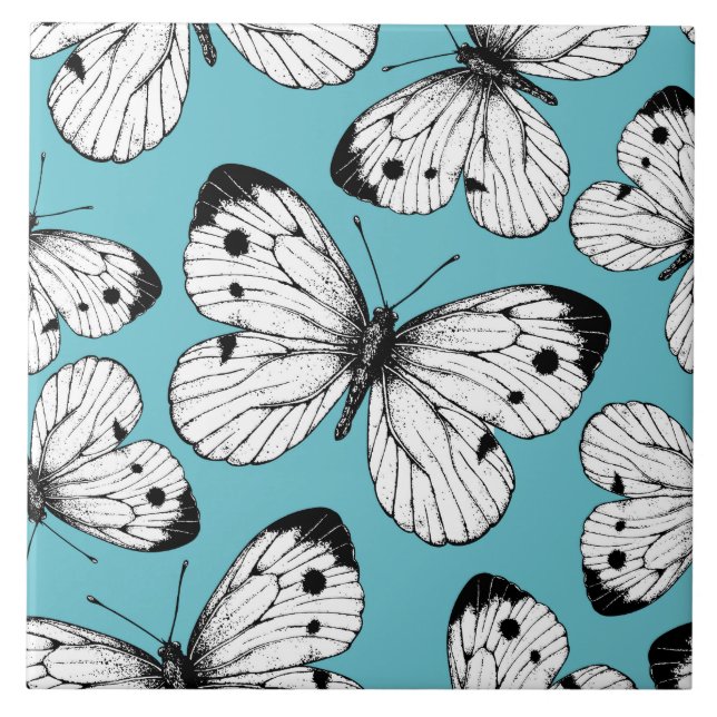 Cabbage butterfly pattern ceramic tile (Front)