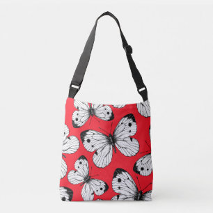 Cabbage butterfly pattern on red crossbody bag