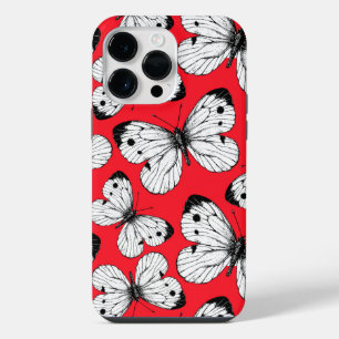 Cabbage butterfly pattern on red iPhone 14 pro max case