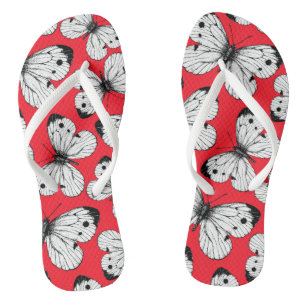 Cabbage butterfly pattern on red thongs