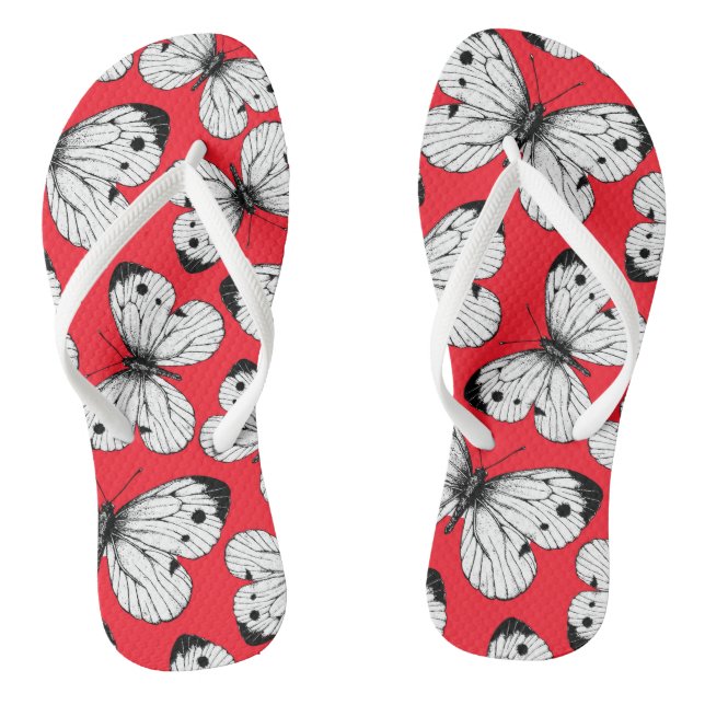 Cabbage butterfly pattern on red thongs (Footbed)
