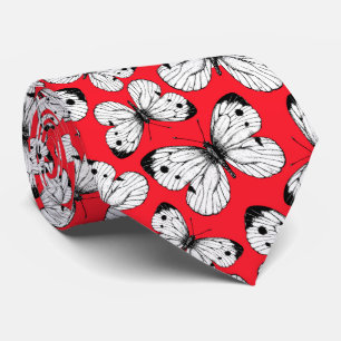Cabbage butterfly pattern on red tie
