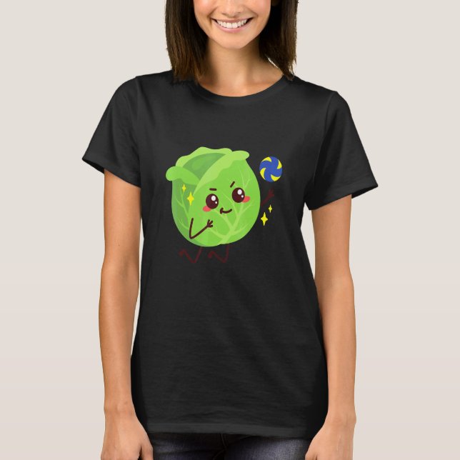 Cabbage Playing Volleyball Vegetable T-Shirt (Front)