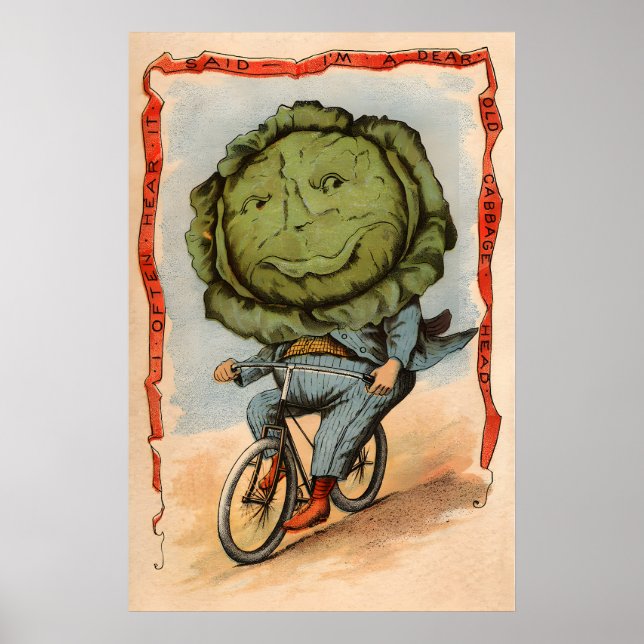 Cabbage Riding a Bicycle - Vegetable People Poster (Front)