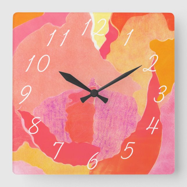 Cabbage Rose IV Square Wall Clock (Front)
