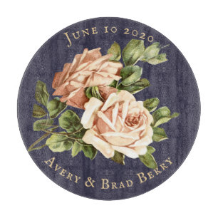 Cabbage Rose Shabby Chic Navy Blue Cutting Board
