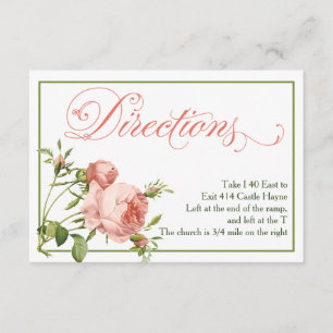 Cabbage Rose Wedding Directions Details Card