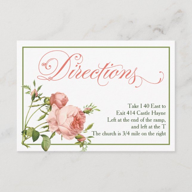 Cabbage Rose Wedding Directions Details Card (Front)
