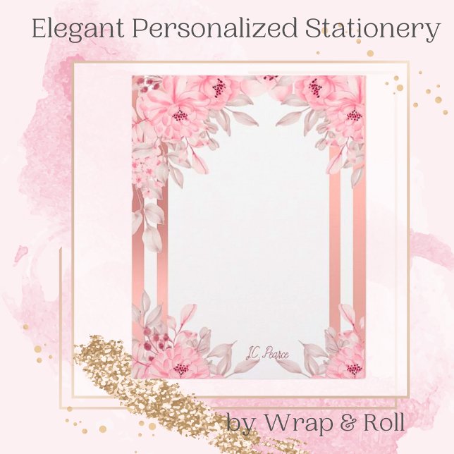 Cabbage Roses Metallic Pink Border Personalised Custom Letterhead (Creator Uploaded)