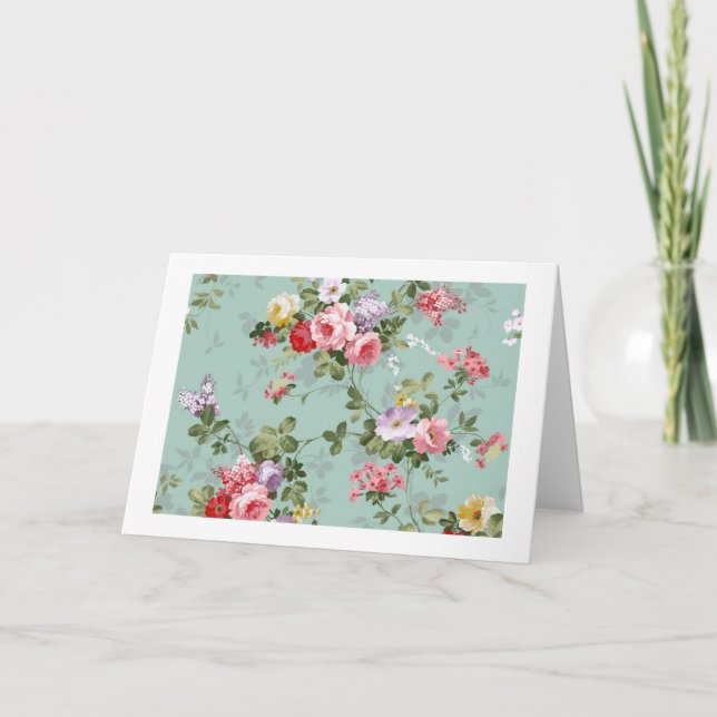 Cabbage Roses on Pale Blue Card (Front)