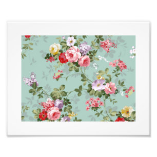 Cabbage Roses on Pale Blue Photo Print