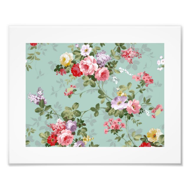 Cabbage Roses on Pale Blue Photo Print (Front)