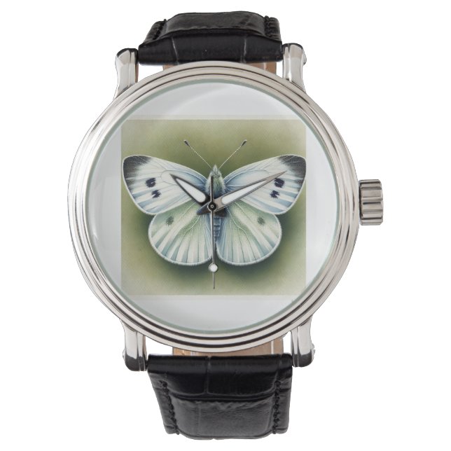 Cabbage White Butterfly 040924IREF241 - Watercolor Watch (Front)