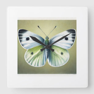 Cabbage White Butterfly 051124IREF209 - Watercolor Square Wall Clock