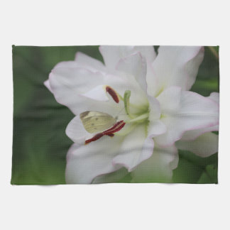 Cabbage White Butterfly on Lily Flower Photo Tea Towel