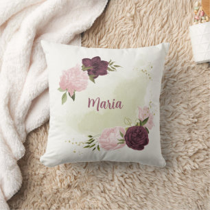 cabernet pink floral greenery  cushion