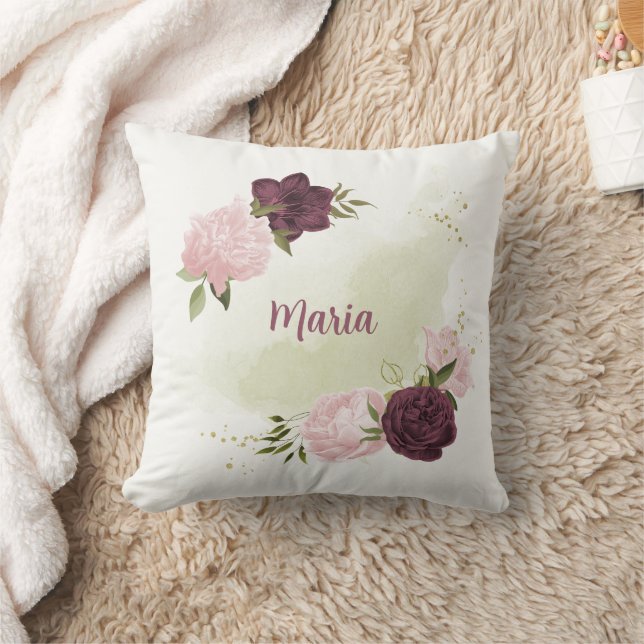cabernet pink floral greenery  cushion (Blanket)