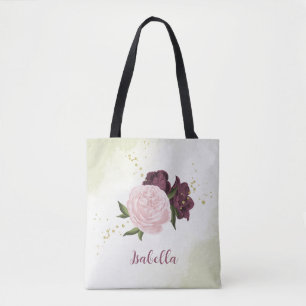 cabernet pink floral greenery tote bag