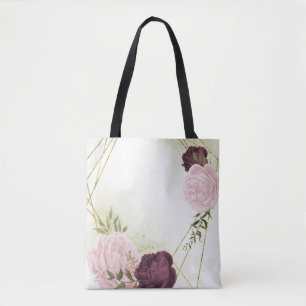 cabernet pink floral greenery tote bag