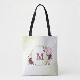 cabernet pink floral greenery tote bag