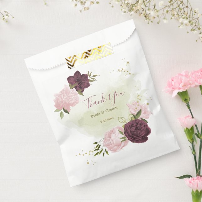 cabernet pink floral greenery wedding favour bag (Sealed)