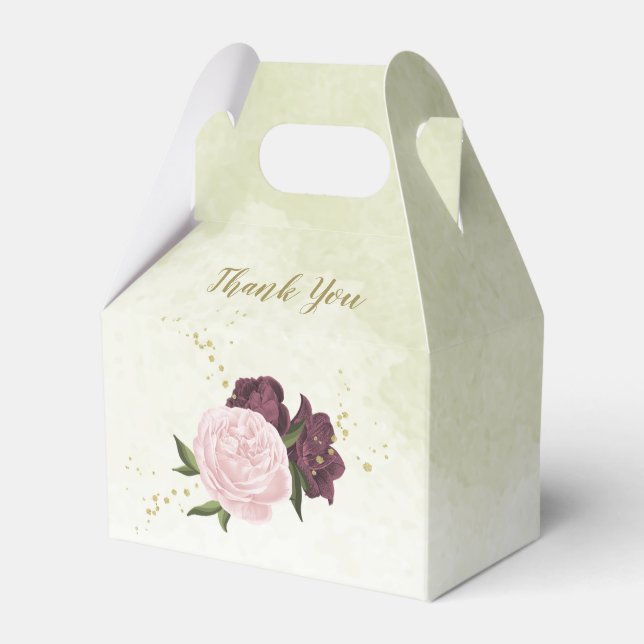 cabernet pink floral greenery wedding favour box (Front Side)