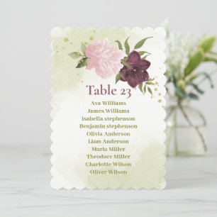 cabernet pink floral seating chart card