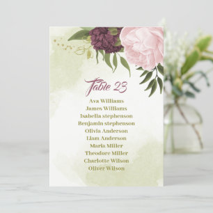 cabernet pink floral seating chart card