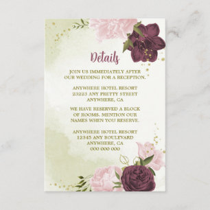 cabernet pink flowers green leaves enclosure card