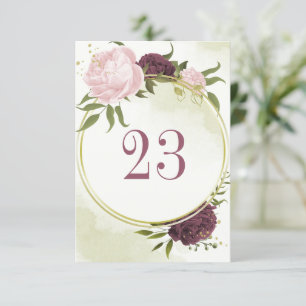 cabernet pink flowers green leaves table number