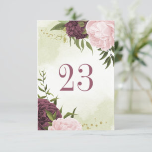 cabernet pink flowers green leaves table number