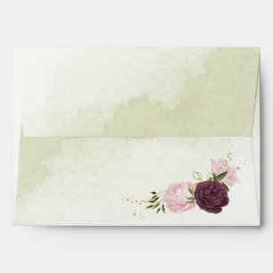 cabernet pink flowers green leaves wedding envelope