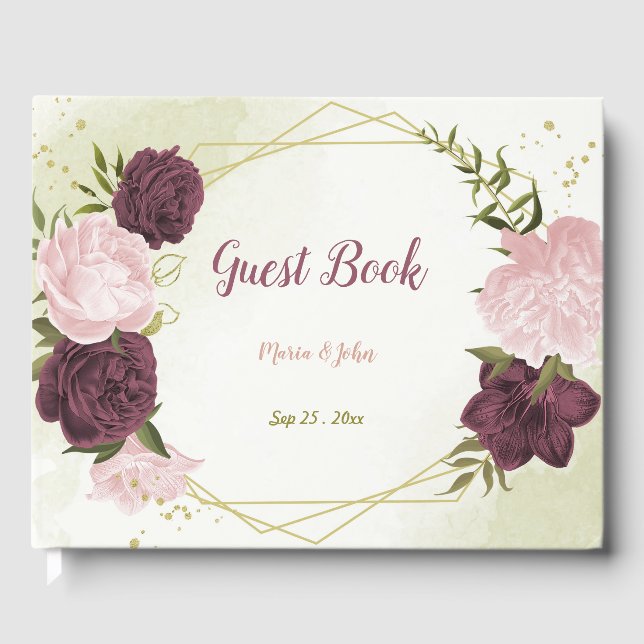 cabernet pink flowers greenery guest book (Front)