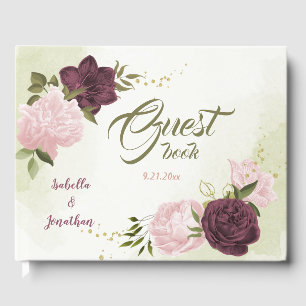 cabernet pink flowers greenery guest book