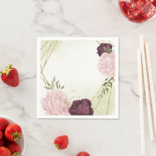 cabernet pink flowers greenery wedding napkin