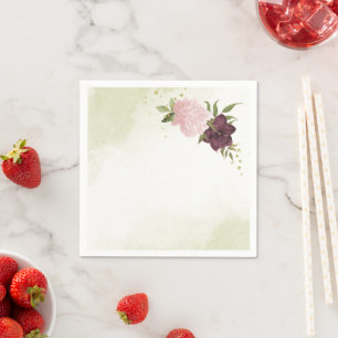 cabernet pink flowers greenery wedding napkin