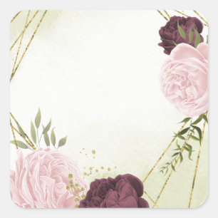 cabernet pink flowers greenery wedding square sticker