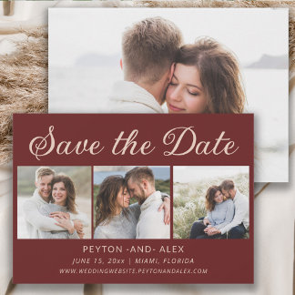 Cabernet Red 4-Photo 2-Sided Wedding Save Date Save The Date