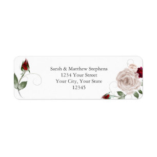 Cabernet Red and Dusty Blush Watercolor Roses Return Address Label