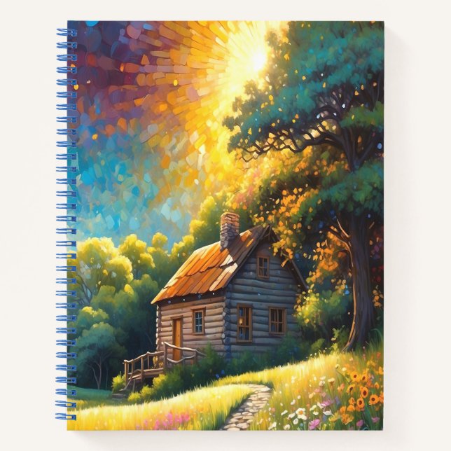 Cabin and Flowers in a colourful meadow Notebook (Front)