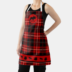 Cabin Black Moose Red Plaid Apron