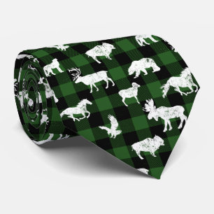 Cabin Buffalo Plaid Lumberjack Check Pattern Green Tie